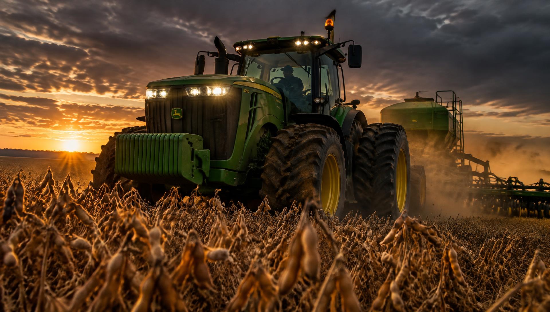 Trator agrícola moderno trabalhando na lavoura